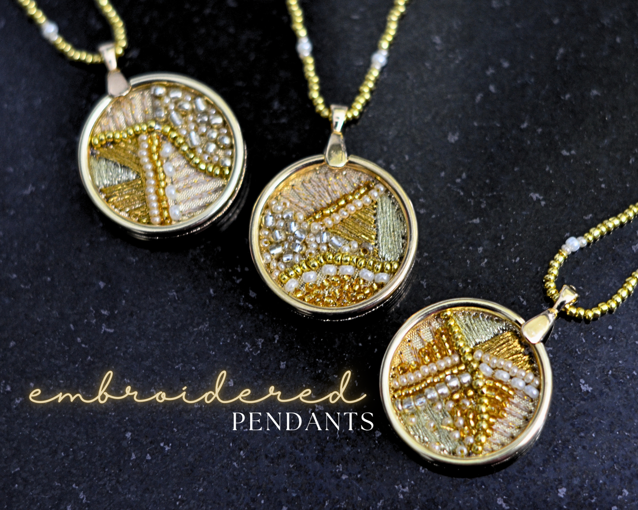 Abstract Embroidered Pendants